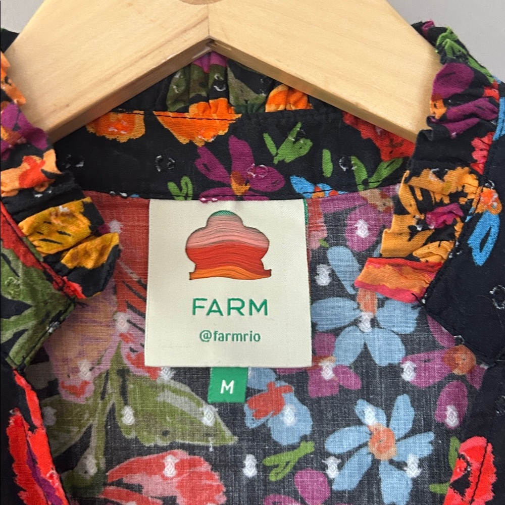 Farm Rio Boho Floral Ruffle Top Size Medium Spring Bananas Flowy Tropical - Picture 2 of 11